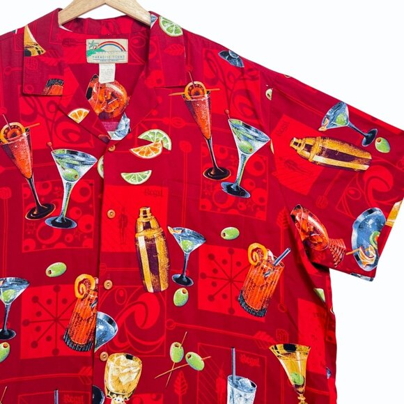 VTG‎ 80s Paradise Found Hawaiian Shirt Mens XL Happy Hour Martinis Cocktails - Picture 3 of 8